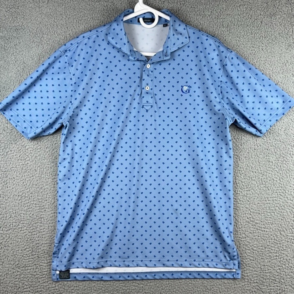 Turtleson Polo Shirt Mens Medium Turtle Logo AOP Blue Short Sleeve Performance